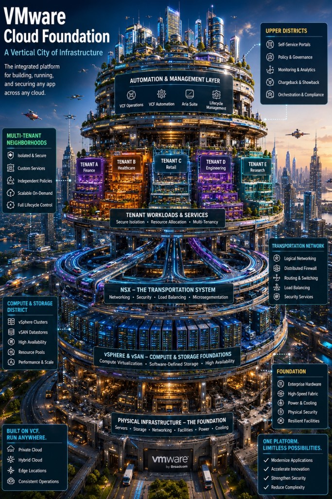 VMware Cloud Foundation as a Vertical City: A Practical Mental Model for Private Cloud Architecture VMware Cloud Foundation as a Vertical City: A Practical Mental Model for Private Cloud Architecture
